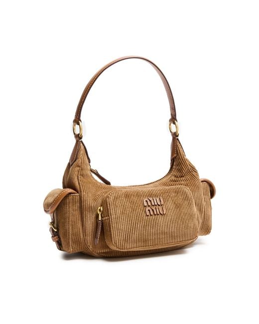 Miu Miu Brown Corduroy Bag With Multiple Pockets