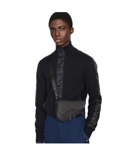 Dior Black Homme Foldover Top Mini Saddle Bag for men