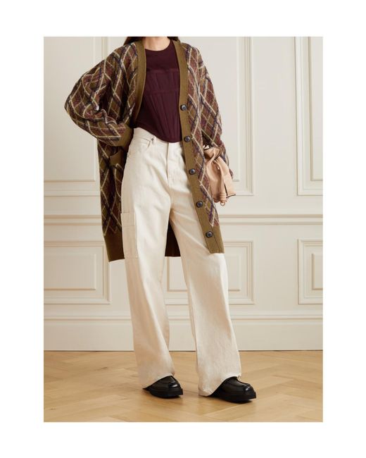 Nili Lotan Brown Diamond Pattern Knit Sweater