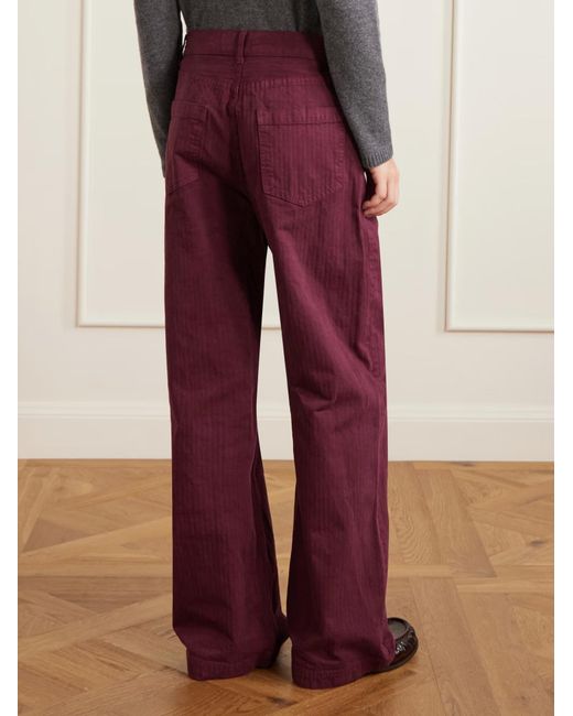 The Elder Statesman Red Herringbone Cotton Wide-Leg Casual Pants