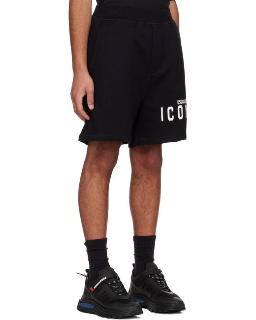 DSquared² Black Logo-Printed Elasticated Waistband Track Shorts for men