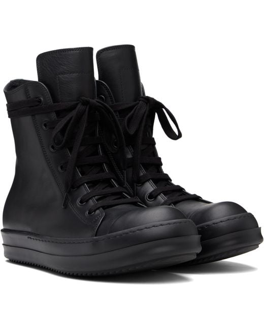Rick Owens Black Lace-Up High-Top Casual Sneakers for men