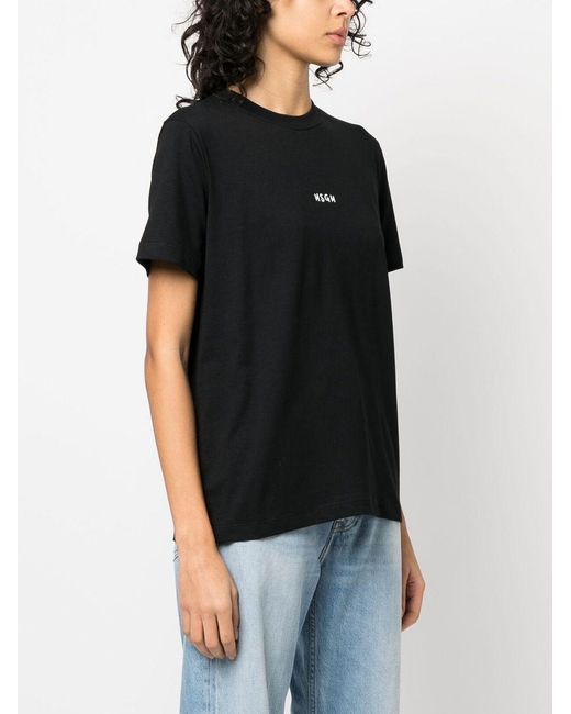 MSGM Black Logo-Print Cotton T-Shirt