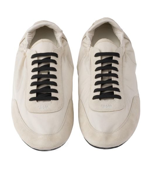 Prada White Round Toe Lace-Up Sneakers