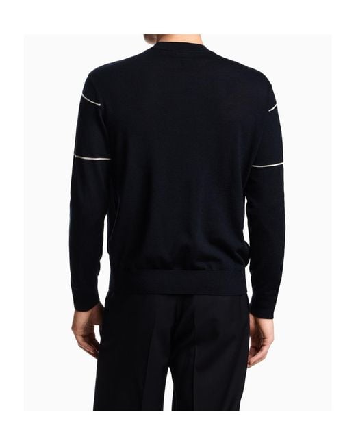 Emporio Armani Blue Stripe-Detail Wool Sweater for men