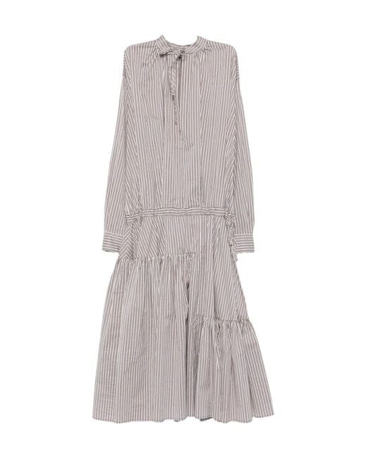 Dries Van Noten Gray Denvo Striped Silk-Blend Long Dress