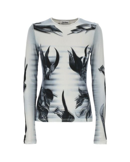 Jean Paul Gaultier Blue Double-Layered Printed Crewneck Top