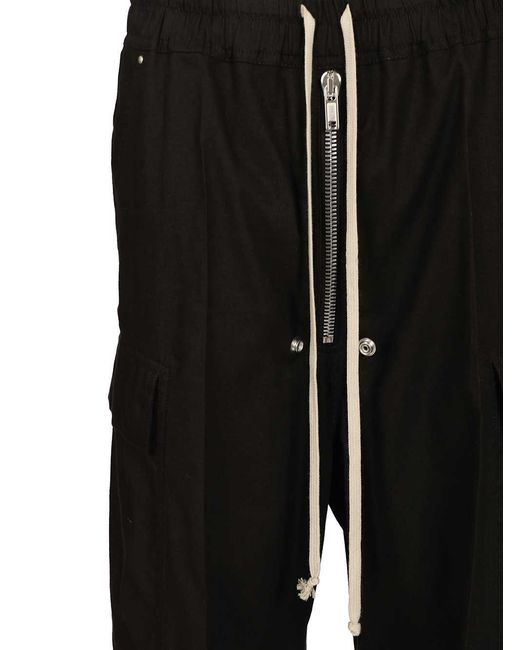 Rick Owens Black Zip Detailed Drawstring Trousers for men