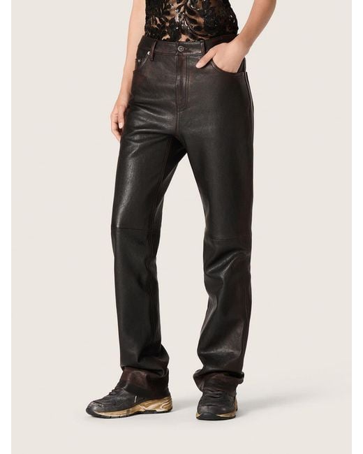 Golden Goose Deluxe Brand Gray Straight-Leg Leather Pants