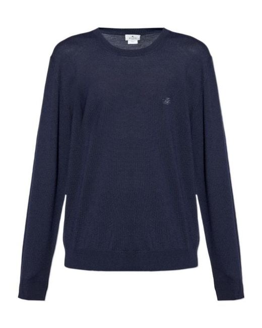 Etro Blue Logo Embroidered Knitted Jumper for men