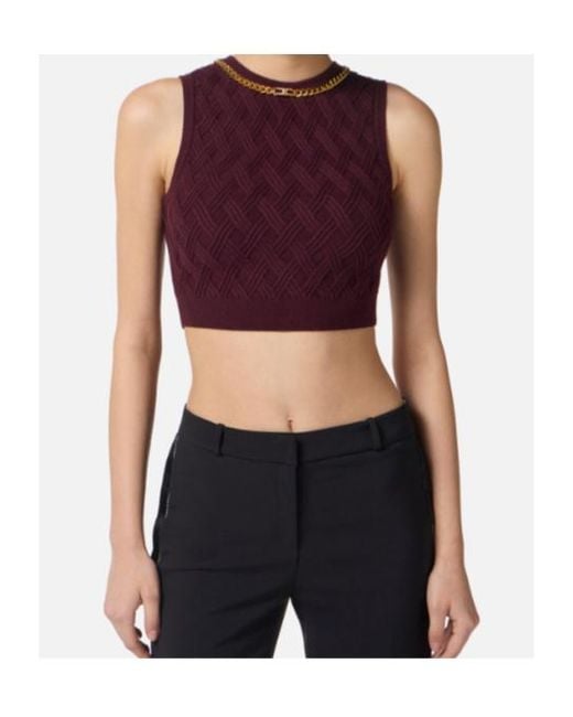 Elisabetta Franchi Purple Diamond Pattern Knitted Top