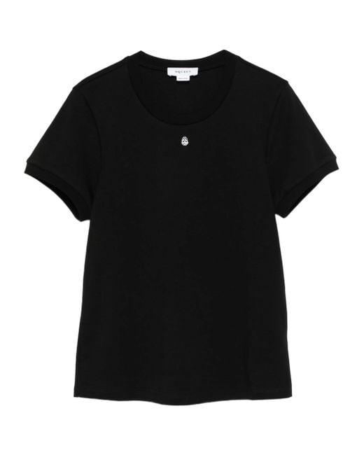 McQueen Black Skull Embroidered Crewneck T-Shirt