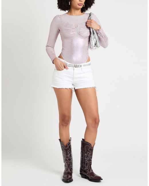 DIESEL Pink Solid Color Metallic Denim Top