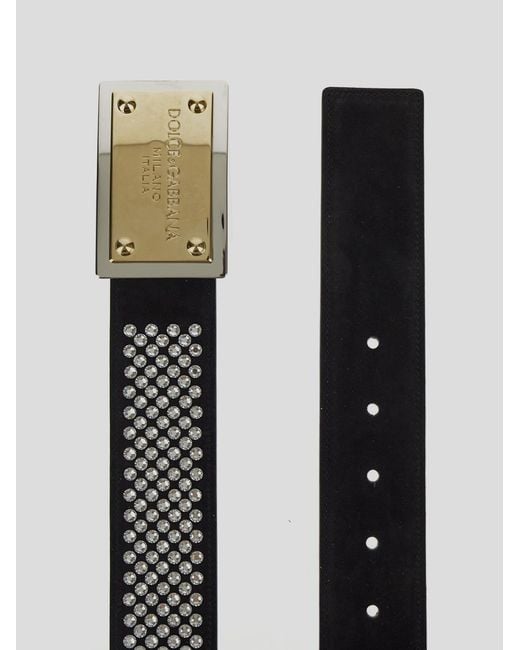 Dolce & Gabbana White Embellished Logo Plaque Belt for men