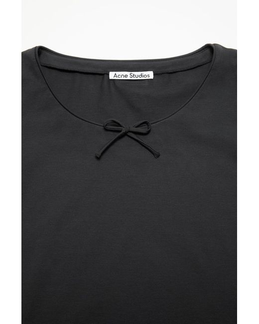 Acne Black Bow-Detail Cap-Sleeve T-Shirt