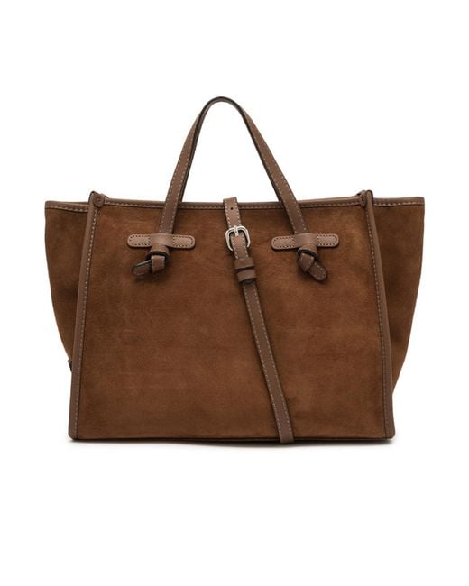 Gianni Chiarini Brown Knotted Buckle Suede Tote Bag