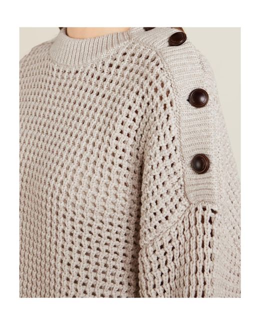 Brunello Cucinelli Brown Button-Detail Waffle-Knit Sweater
