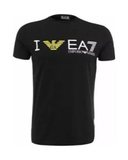 EA7 Black Round-Necked Logo T-Shirt for men