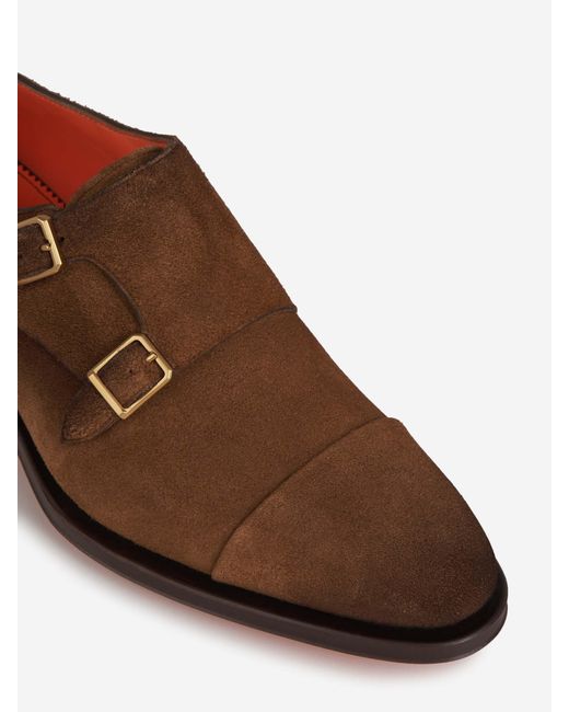 Santoni Brown Double-Buckle Monk Shoes for men