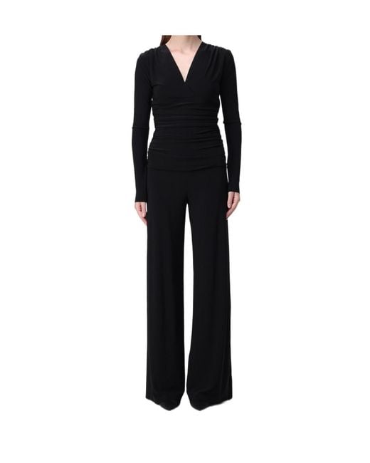 Norma Kamali Black V-Neck Gathered Jumpsuit