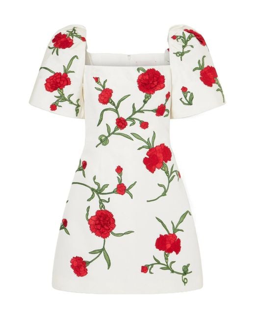 Carolina Herrera White Embellished Floral Silk-Faille Mini Dress