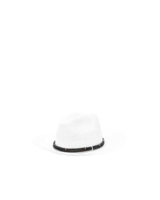Brunello Cucinelli White Embellished Wide-Brim Fedora