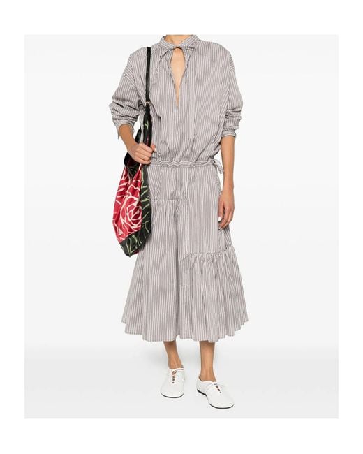 Dries Van Noten Gray Denvo Striped Silk-Blend Long Dress