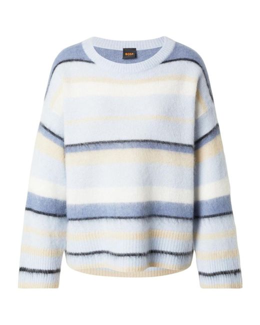 Boss Blue C_Fosset Striped Round-Neck Sweater