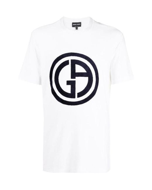 Giorgio Armani White Logo Print T-Shirt for men