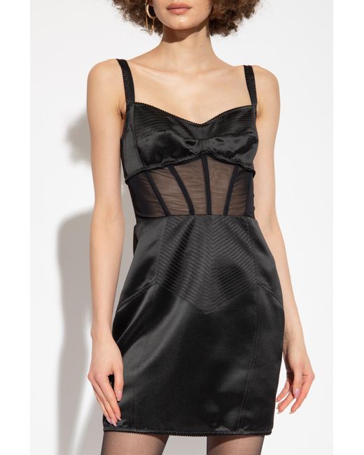Dolce & Gabbana Black Boned Bodice Panelled Mini Satin Dress