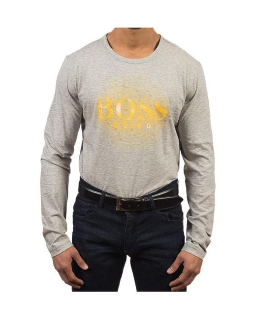 Boss Gray T-Shirt With Round Neck And Long Sleeves for men