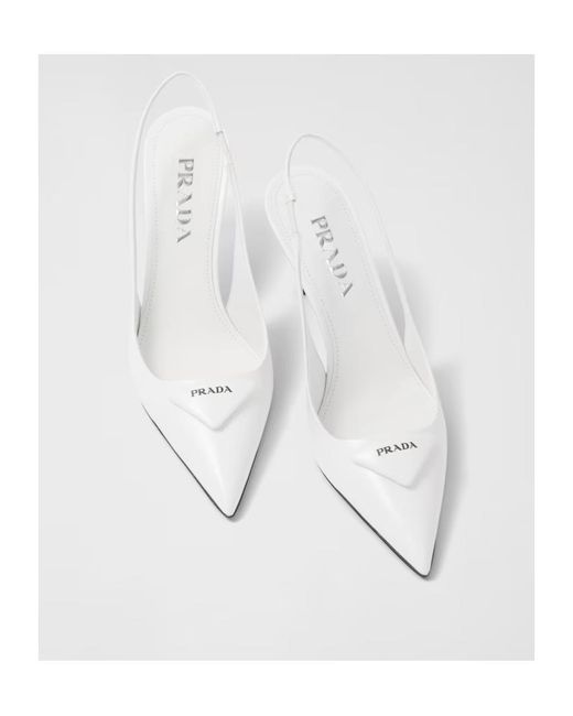 Prada White Pointed-Toe Slingback Pumps