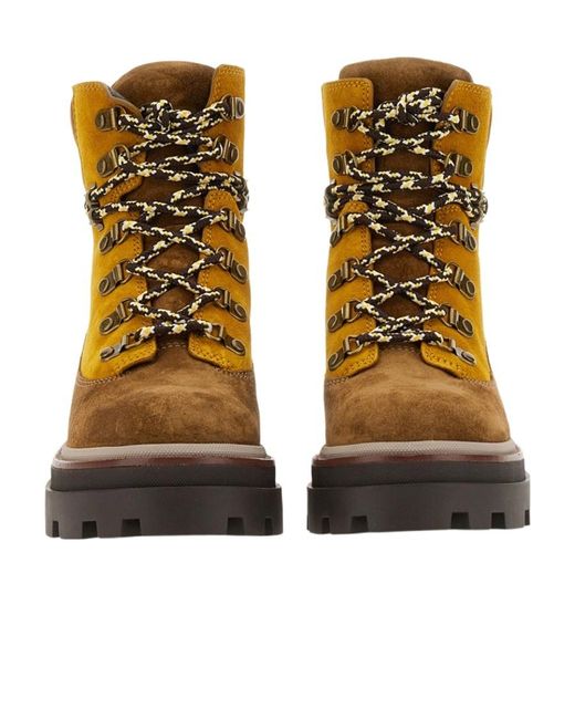 Tory Burch Brown Logo Embossed Lace-Up Boots
