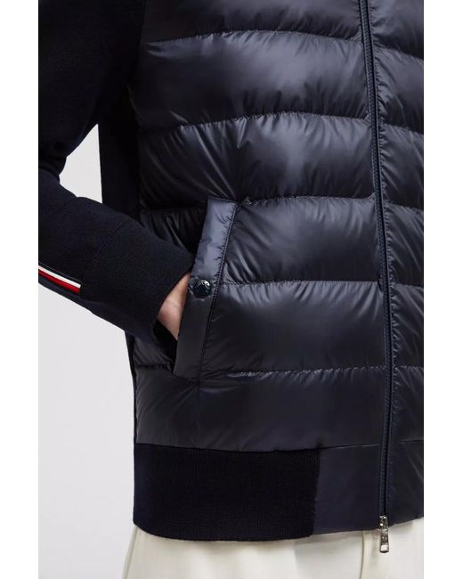 Moncler Blue Knitted Zip-Up Padded Hoodie for men