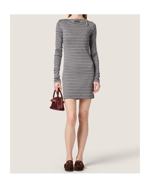 Miu Miu Gray Striped Jersey Mini-Dress