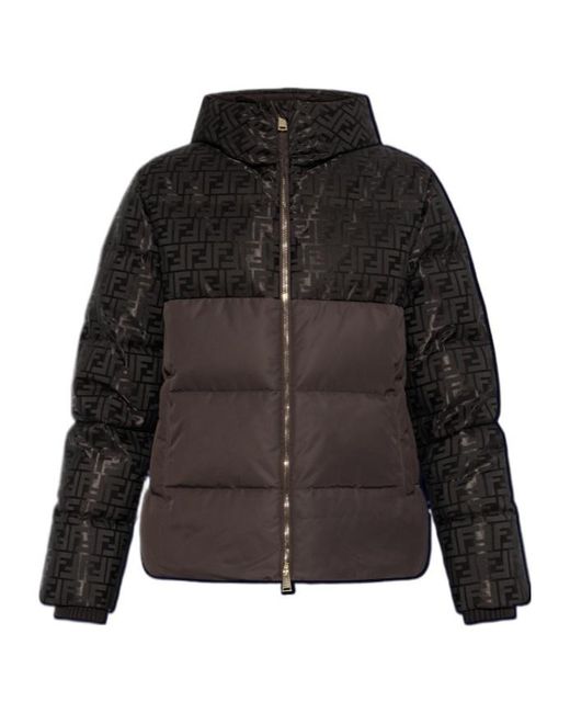 Fendi Black Ff Jacquard Hooded Padded Jacket