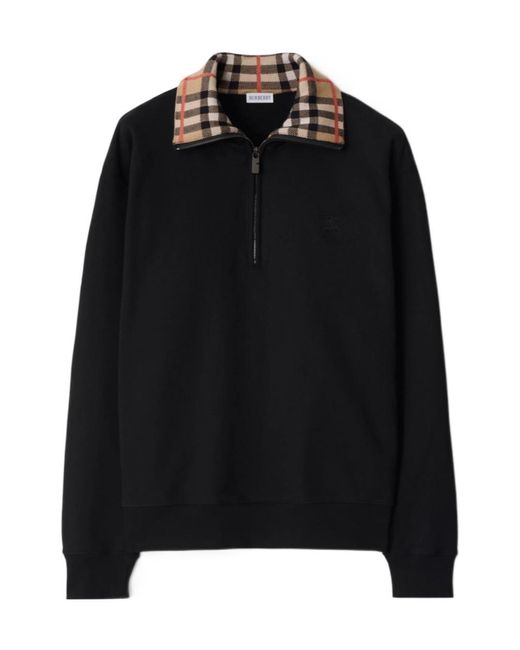 Burberry Black Checked-Collar Half-Zipped Sweatshirt for men
