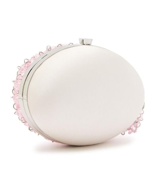Self-Portrait Pink Oval Crystal-Embellished Satin Clutch
