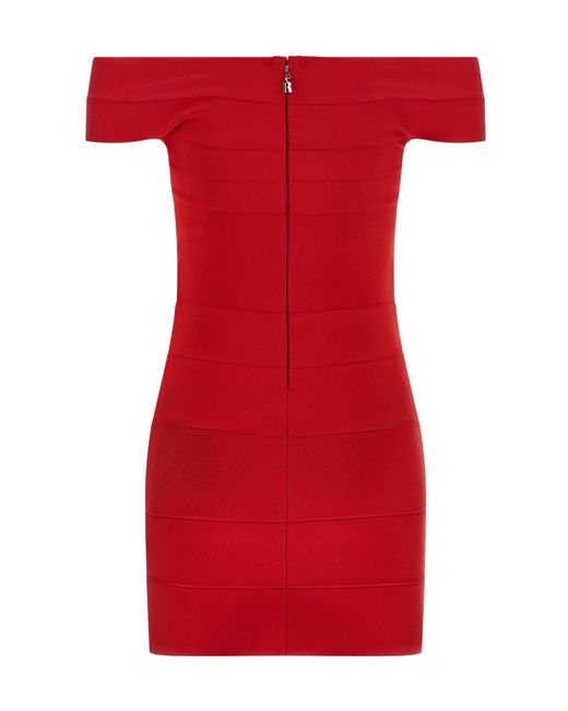 ROTATE BIRGER CHRISTENSEN Red Cross-Band Off-Shoulder Mini Dress