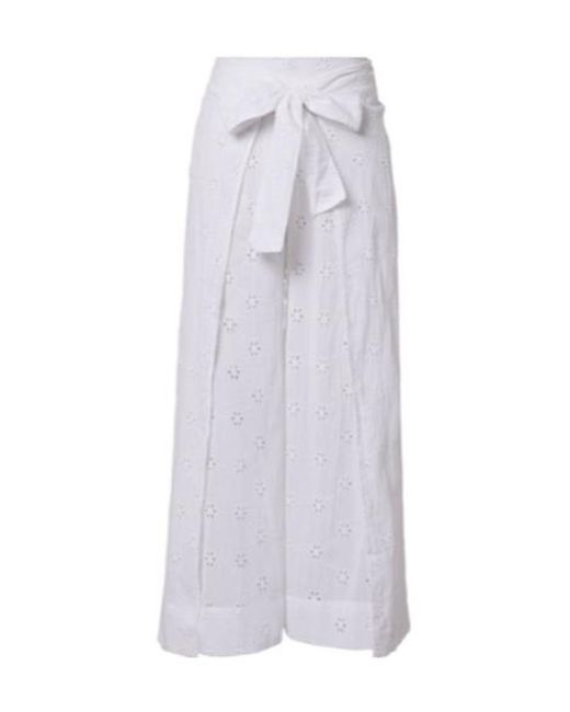 Polo Ralph Lauren White Broderie Anglaise Cotton Poplin Wide-Leg Pants