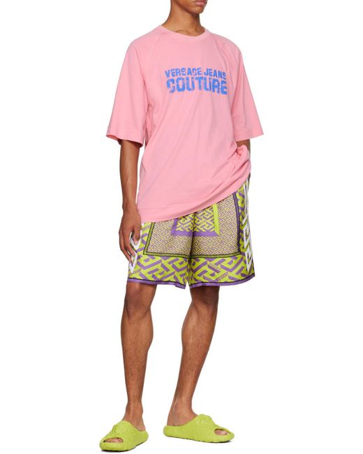 Versace Multicolor Greca Pattern Logo Printed Shorts for men