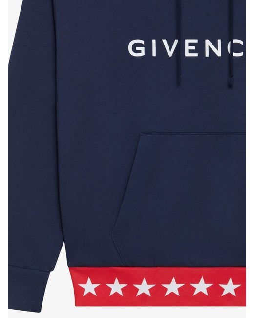 Givenchy Blue Logo Printed Drawstring Hoodie for men
