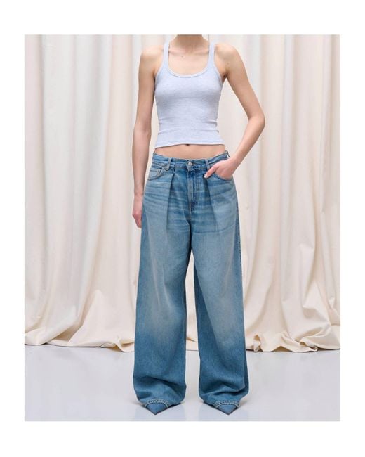 Haikure Blue Candy Pleat Detailed Wide-Leg Jeans