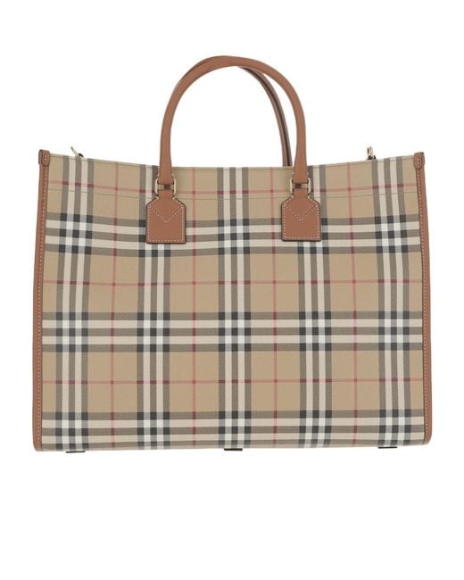 Burberry Brown Freya Checked Medium Tote Bag