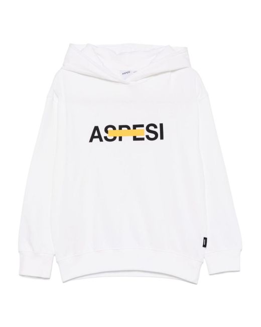 Aspesi White Logo-Print Hoodie