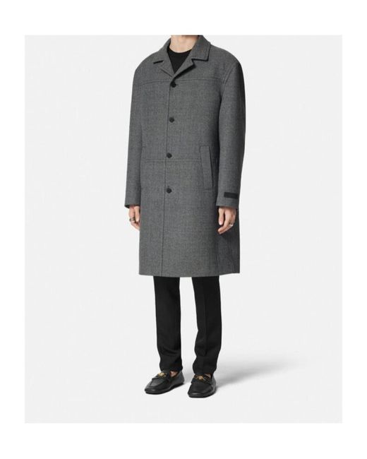 Versace Gray Single-Breasted Coat for men