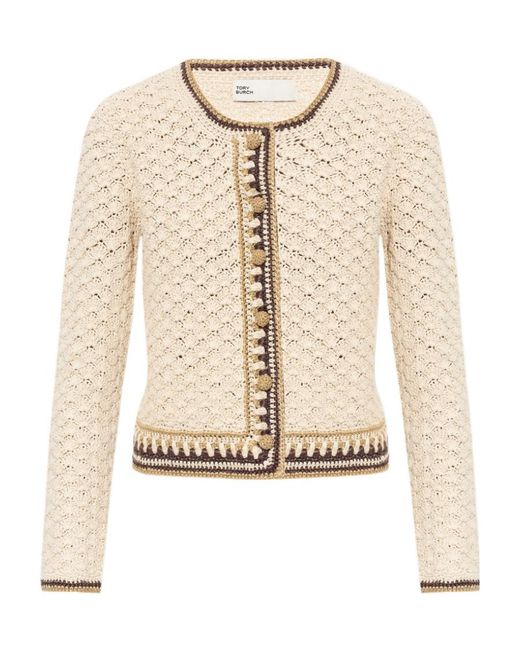 Tory Burch White Buttoned Long-Sleeved Cardigan