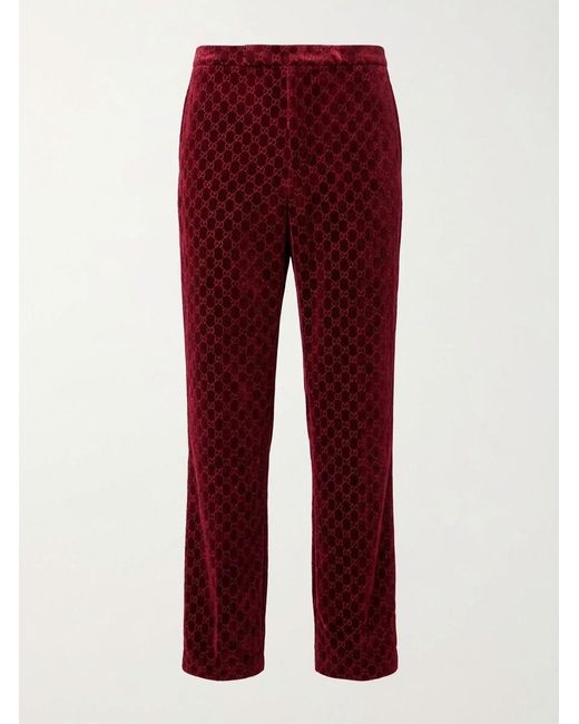 Gucci Red Gg Stretch Velvet Devoré Pants for men