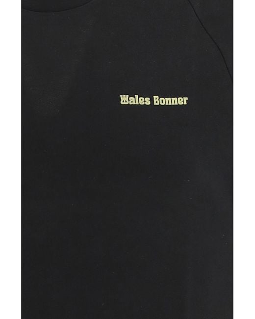 Adidas by Wales Bonner Black Adidas By Wales Bonner Logo Detailed Crewneck T-Shirt for men