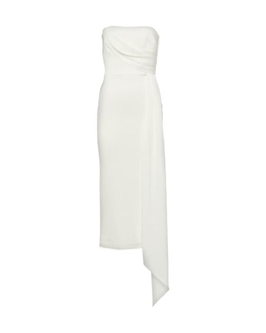 Alex Perry White Bridal Draped Strapless Crepe Midi Dress